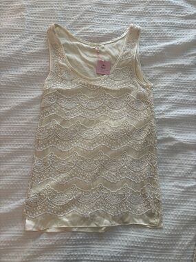Renzo and Kai Cream Lace Beaded Overlay Tank